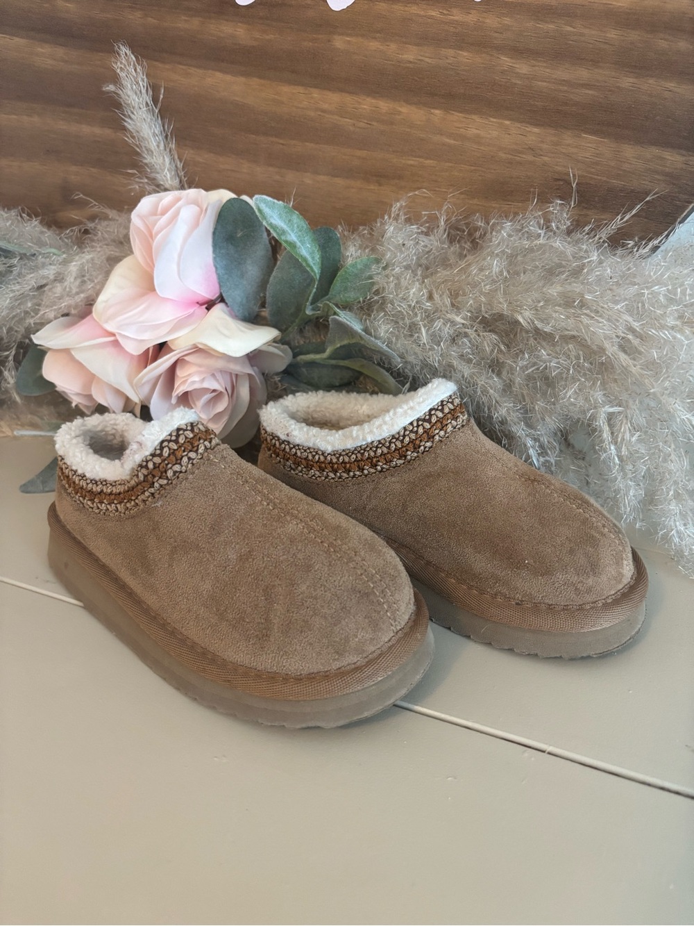 Suede Slip-On Shearling Lined slippers - Tan